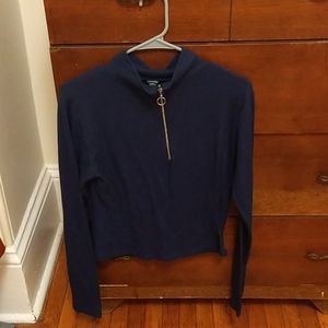 Zipper front mock neck crop top